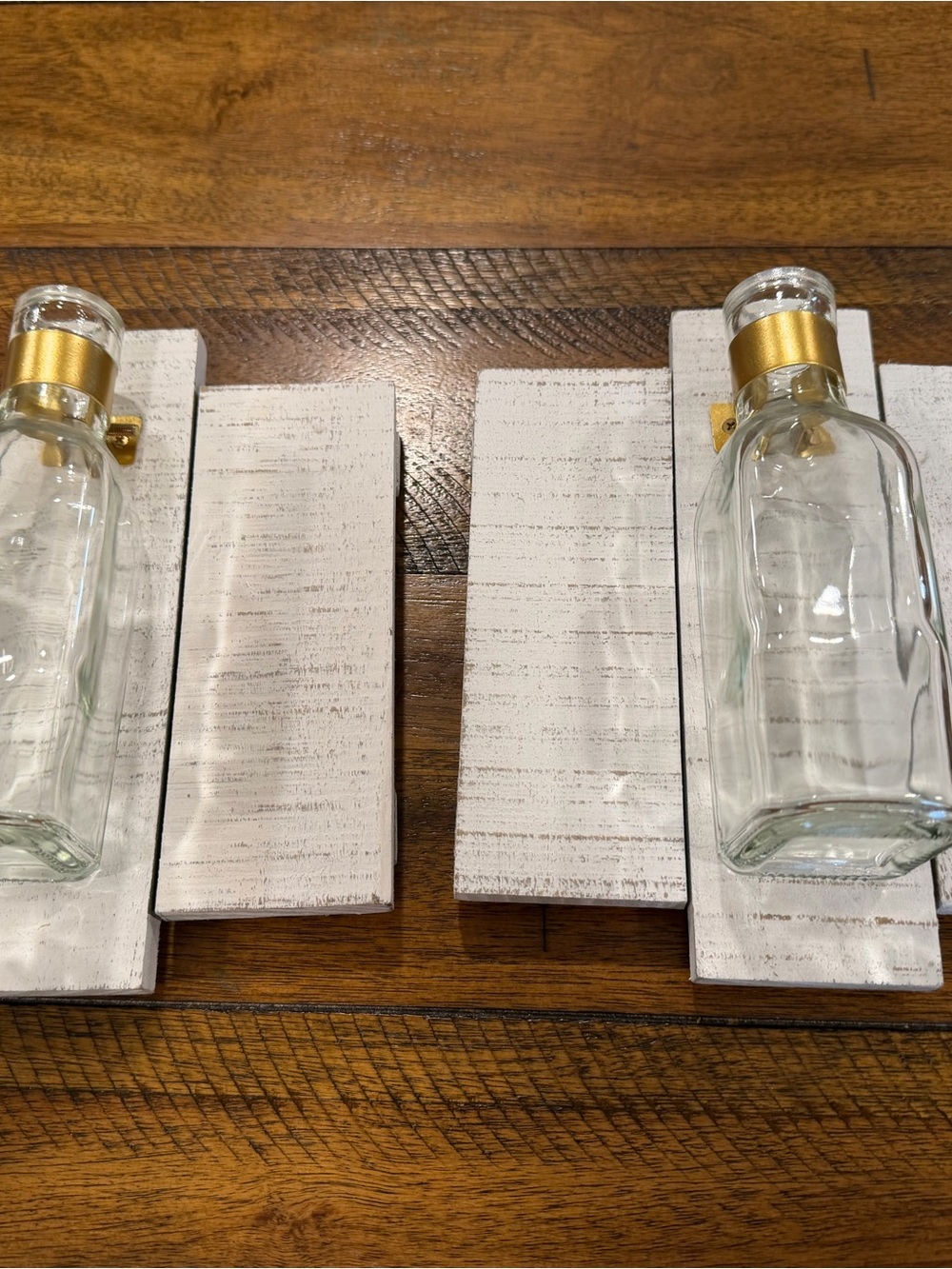 Rustic White Wooden Wall Vase Sconce with Gold Accent